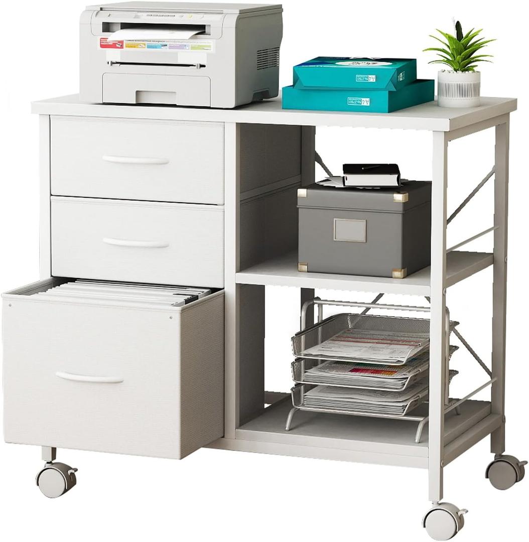 DUMOS 3 Drawer Mobile File Cabinet, Rolling Printer Stand with Storage