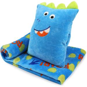 3 in 1 Kids Travel Pillow and Blanket Set - 40x60in, Plush Pillow with Hand Warmer, Dinosaur Pillow Blanket for Boys Birthday Christmas Party Favors and Travel Essential