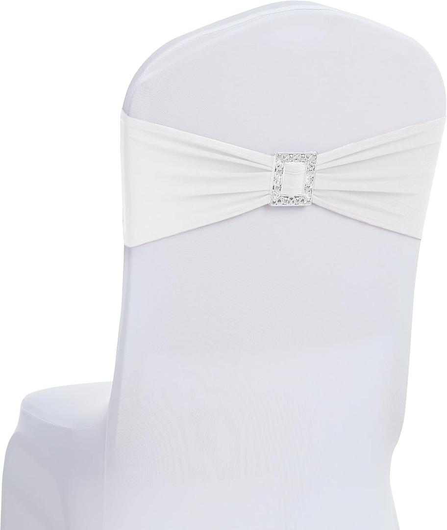 Joccun 30 PCS Spandex Chair Sashes Bows Stretch Chair Cover Band with Buckle Slider Universal Elastic Chair Ties for Wedding Banquet Party Event Decoration (White)
