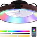 Carrefour Ceiling Fan with Light, 19.5'' Smart Low Profile Ceiling Fan, Flush Mount LED Fan with Remote, 6 Speeds, Reversible, Dimmable, RGB Ceiling Light for Bedroom, Kids Room (Matte Black)