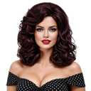 16 Inches Dark Brown Wigs for Women Long Brown Wavy Synthetic Natural Wig for 70s 80s Cosplay,Halloween,Daily Use