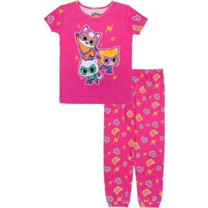 Disney Girls' 2-piece Snug-fit Cotton Holiday Matching Pajama Set, Soft & Cute for Kids (10, Go Super Kitties)