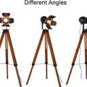Decoluce Vintage Tripod Floor Lamp, Height Adjustable Wooden Camera Tripod Rotatable Spotlight Tall Standing Light, Nostalgic Cinema Lamps for Living Room, Bedroom, Studios Decor(Black)
