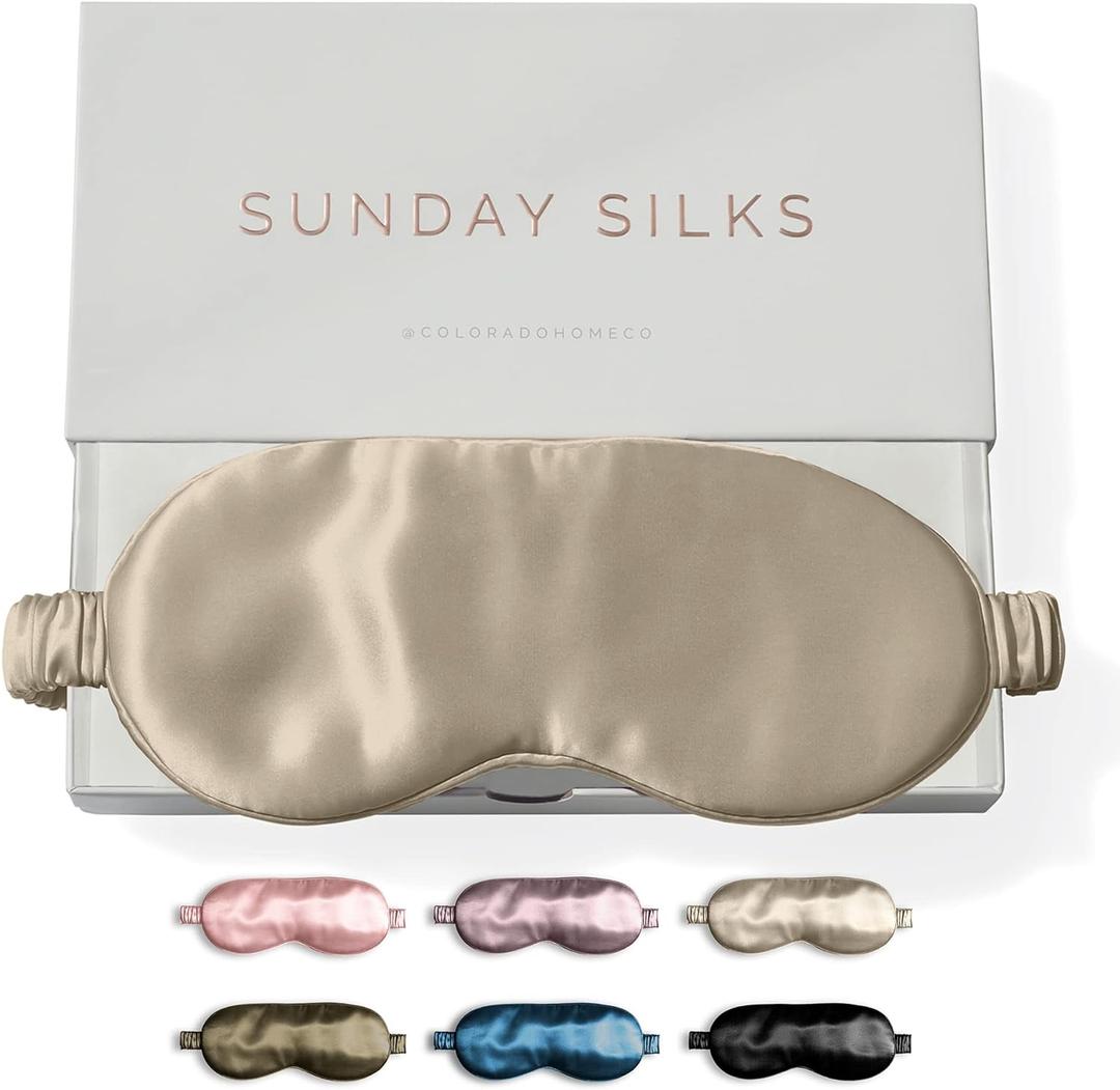 SUNDAYSILKS Exclusive Mulberry Silk Sleep Mask | Soft Eye Covers, Blackout Sleeping Mask for Women & Men | Silk Eye Mask for Sleep, Travel, and Relaxation | Antifaz para Dormir [Nude Champagne]