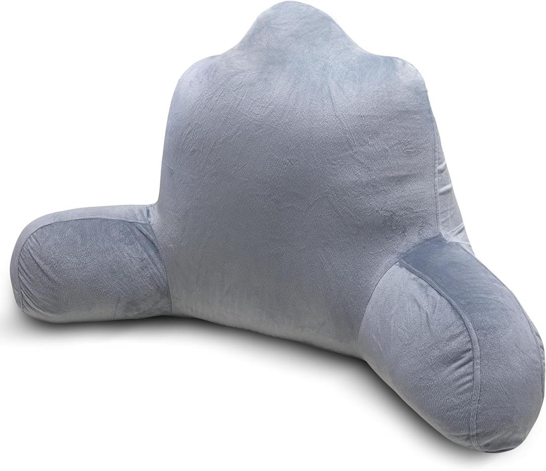 Reading Pillow for Adults - Back Support Cushion with Detachable Washable Cover for Sitting Up in Bed, on Couch, Sofa, or Floor - Dorm Essentials, Grey