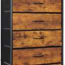 Mifuro Tall Dresser for Bedroom, Vertical Storage Organizer Tower with 7 Drawers, Chest of Drawers with Fabric Bins, Steel Frame, Wood Top for Bedroom, Closet, Entryway- Rustic Brown