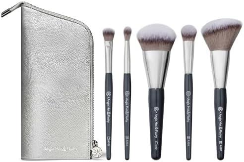 BK BEAUTY BRUSHES - ANGIE HOT & FLASHY Travel Brush Set with Pouch - Foundation Makeup Brushes - Brush for Liquid or Cream Foundations - Under-Eye Concealer | Bronzer, Blush & Highlighter Makeup Brush 2 brushes missing