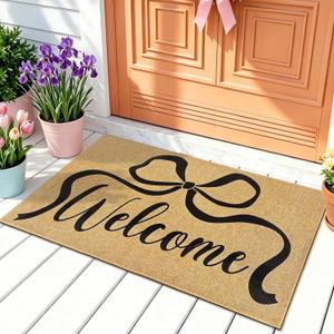 Welcome Mat for Front Door Bow Doormat Outside Entrance Black Bow Mat Outdoor Indoor Non Slip Backing Doormats Low Profile Coquette Entry Rug Floor Matt for Living Room Bedroom Home Decor 16.9"x29.9"