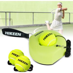 Hikeen Premium Tennis Trainer Rebound with Metal Base,Portable Solo Tennis Trainer Set with 3 Highly Elastic String Balls,Tennis Practice Equipment for Adult Kids and Beginners (Green)