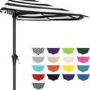 AreShark 9FT Half Patio Umbrella, Outdoor Wall Umbrella with Crank & 5 Sturdy Ribs, Table 1/2 Umbrella Patio for Garden, Deck, Balcony and Pool, Black & White Stripe