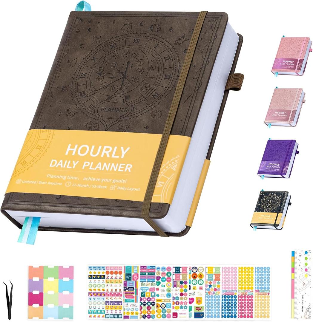 Undated 12 Month Planner Hardcover (5.5x8.5") - Weekly & Monthly Academic Life Organizer, Productivity Journal, Thick Paper, Sticker, Bookmark, Pen Loop(Brown)