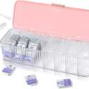 P-80 Daily Contact Lens Organizer with Remover & Tweezer, Disposable Lens Dispenser, Clear Plastic Box for All Brands (Pink)