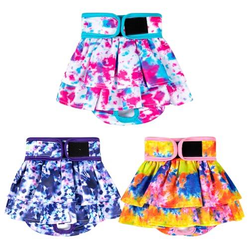 wegreeco Dog Diapers Female (3 Pack), Highly Absorbent Puppy Doggie Dog Diapers for Female Dogs Period, Washable Doggy Diapers for Dogs in Heat, Small Medium Large Size (Colorful, Large)