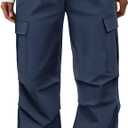 COPYLEAF Cargo Pants Women Elastic Waisted Parachute Hiking Pants with Pockets Water-Resistant Lightweight Baggy Pants (Blue, M)