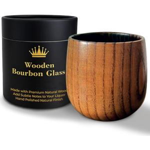 Genuine Charred Wooden Bourbon Glass | Old Fashioned Wood Drinking Cup for Whiskey, Bourbon, Scotch, Brown Liquor | Bourbon Whiskey Gifts for Men, Husband, Dad, Brother | Premium Hand-Polished