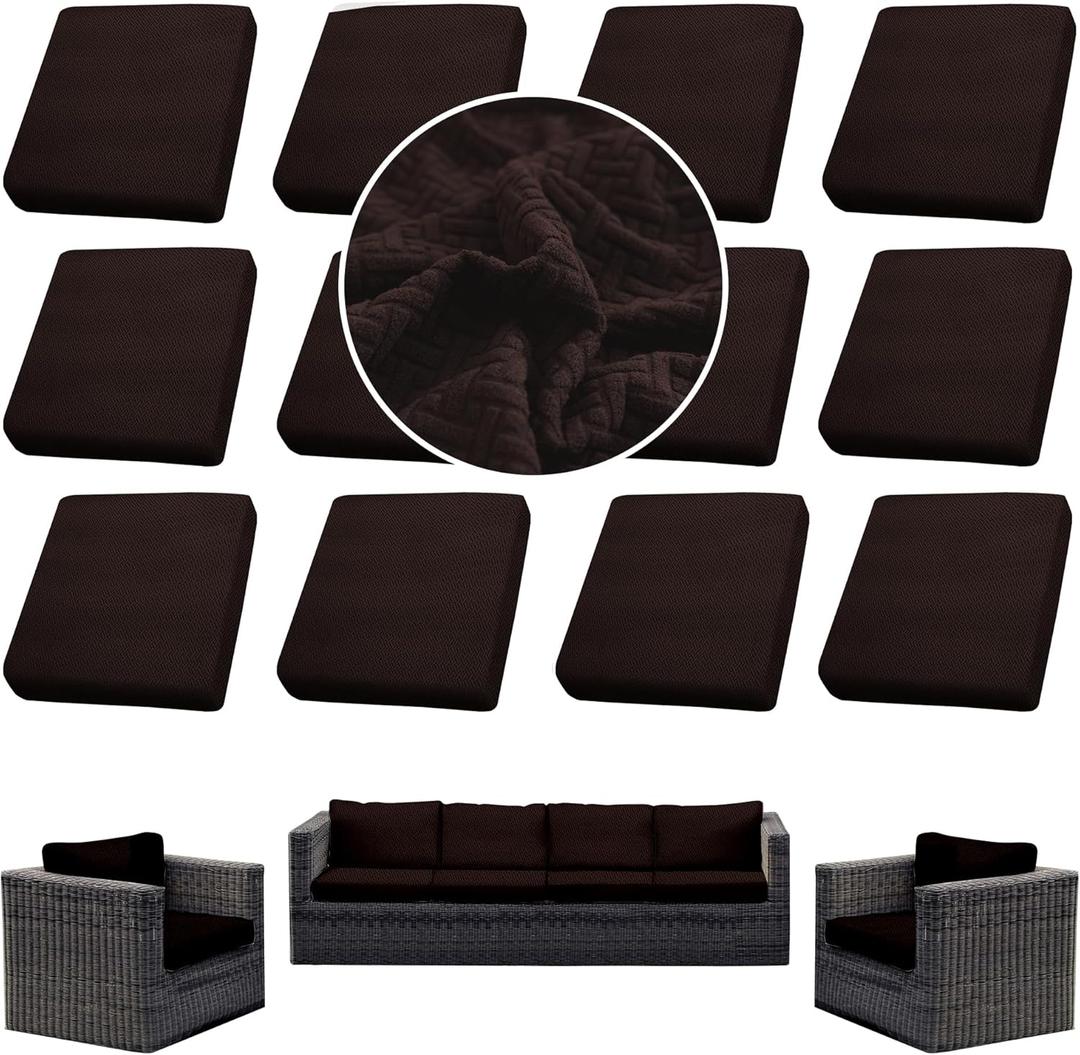 Outdoor Cushion Covers Set,12PCS Patio Furniture Couch Seat Slipcovers, Replacement for Sofa Sectional Chair(CoverOnly) (Brown)
