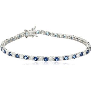 Amazon Essentials Sterling Silver Alternating Stone Prong Set AAA Cubic Zirconia Tennis Bracelet (previously Amazon Collection) (Blue)