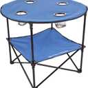 Wakeman Camp Table - Round 2-Tier Folding Table with 4 Cupholders and Carrying Bag - for Camping, Beach, Picnic, Sporting Events, and More Outdoors,Blue, 20" X 20" X 25.25"