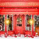 DePhoto Red Christmas Photo Backdrop Santa's Toy Shop Candy Cane in Snow World Xmas Family Holiday Party Banner Photography Background Supplies Decor Studio Prop PGT673A 7x5ft