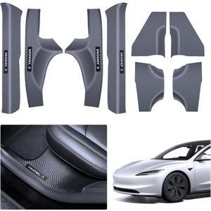 2025 8PCS Tesla Door Sill Protector for Model 3 2024 2025 Highland, Carbon Fiber Door Sill Scuff Plate Edge Guard, Front and Rear Door Entry Guard Scuff Plate Carpet Front Rear Sill