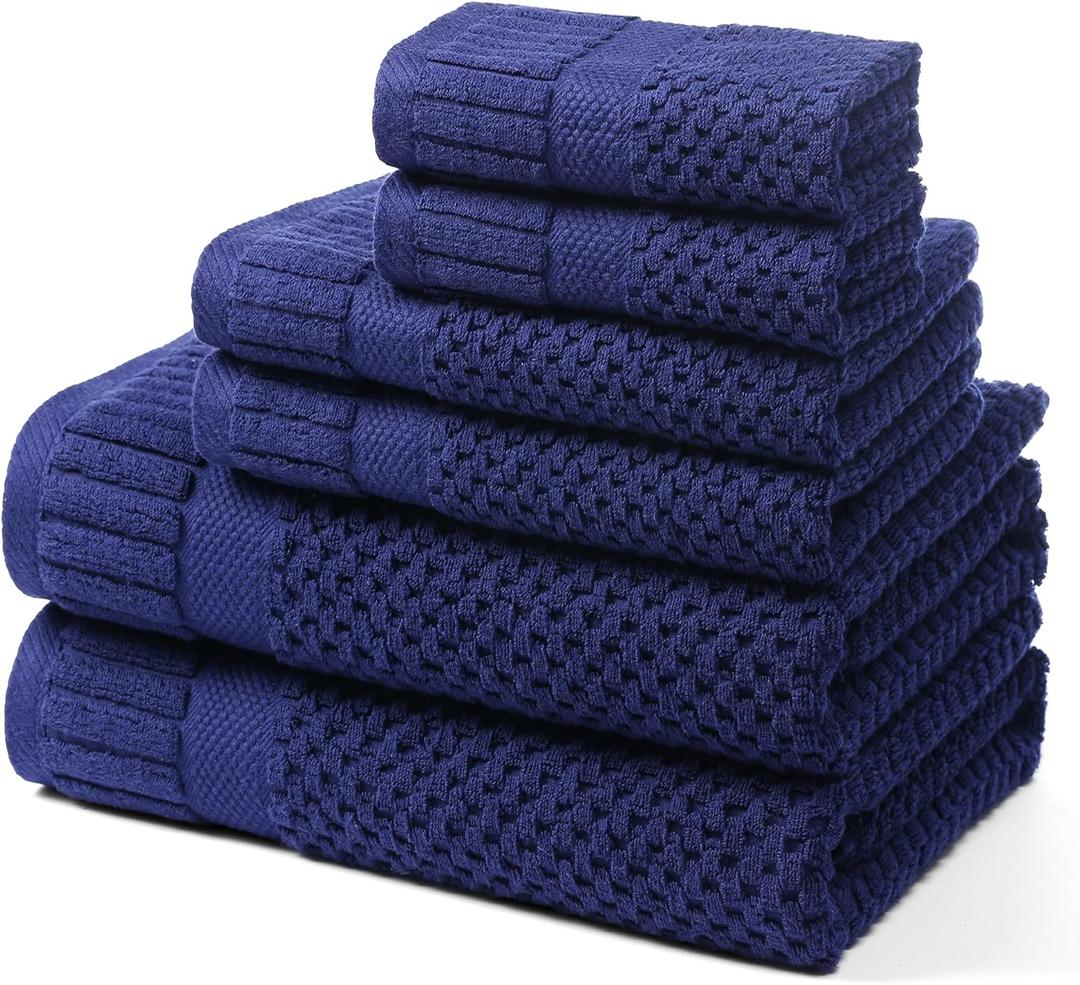 DIGEU 100% Cotton Bath Towels for Bathroom,Highly Absorbent Bath Towels Set Quick Dry,Luxury Soft Towels for Hotel (4, Navy Blue)