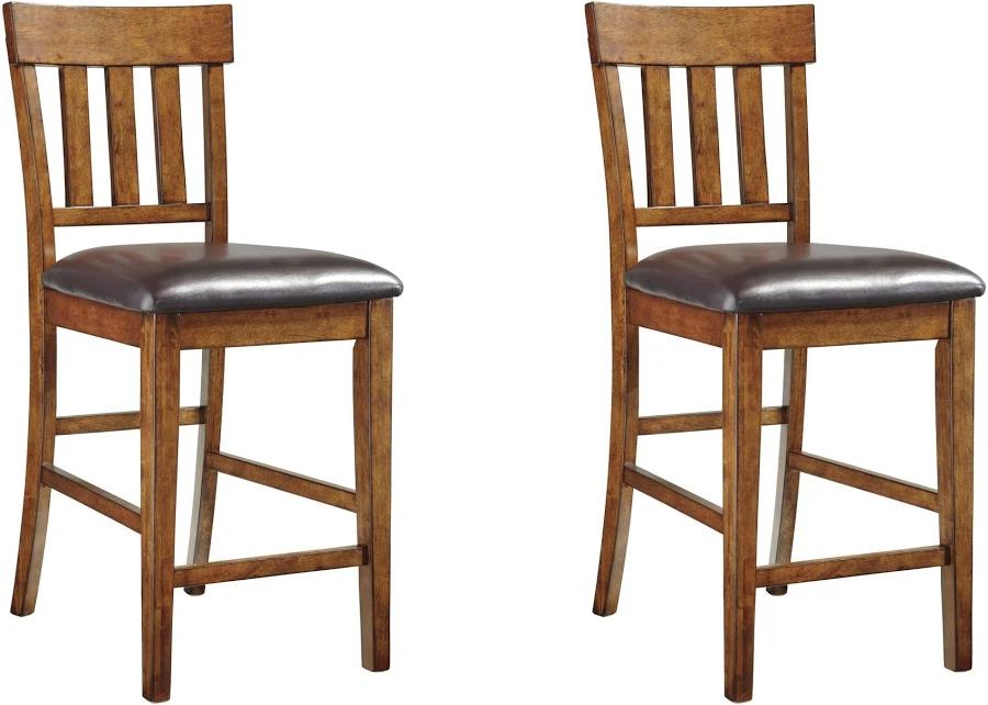 Signature Design by Ashley Counter Height Bar Stool, Set of 2, Slat Back, Medium Brown