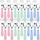 Honeydak 24 Pieces Toddler Utensils Kids Silverware Set Spoons and Forks with Round Handle Toddler Stainless Steel Kids Cutlery Spoons and Forks for Safe Dining Lunch Box Kitchen
