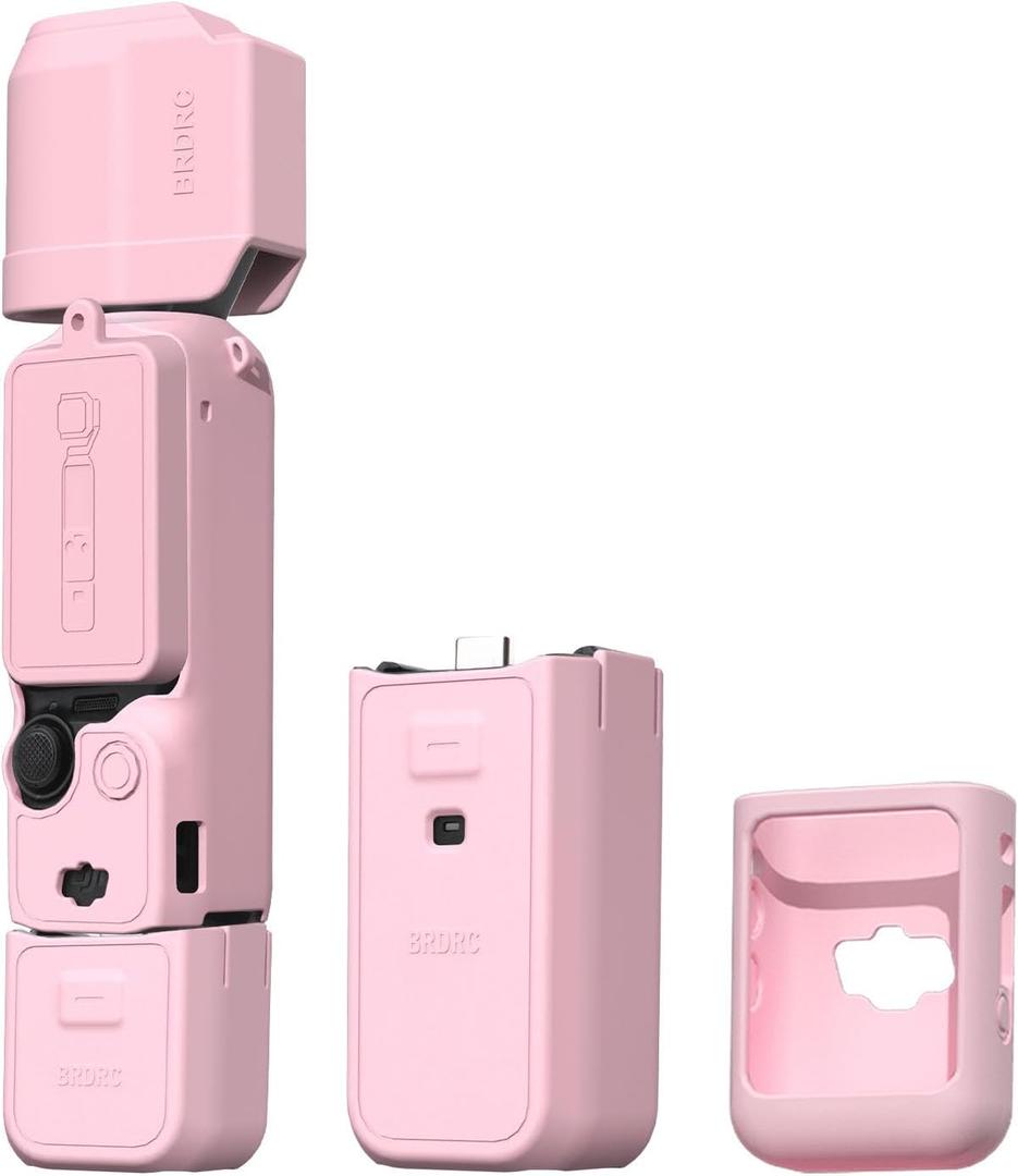 BRDRC Pocket 3 Silicone Cover, For Xtra Muse Protective Case Lens Protector Scratch-Resistant Sleeve Skin Compatible with DJI OSMO Pocket 3 Creator Combo/Xtra Muse Accessories (Pink)