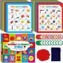 Alphabet & Phonics Bingo Game, 12 Bingo Boards ABC Letters, CVC Blends Words Phonetic Game, Letters Phonetic Awareness Early Educational Learning Toys - Ages 4 and up, Perfect for Classroom & At Home