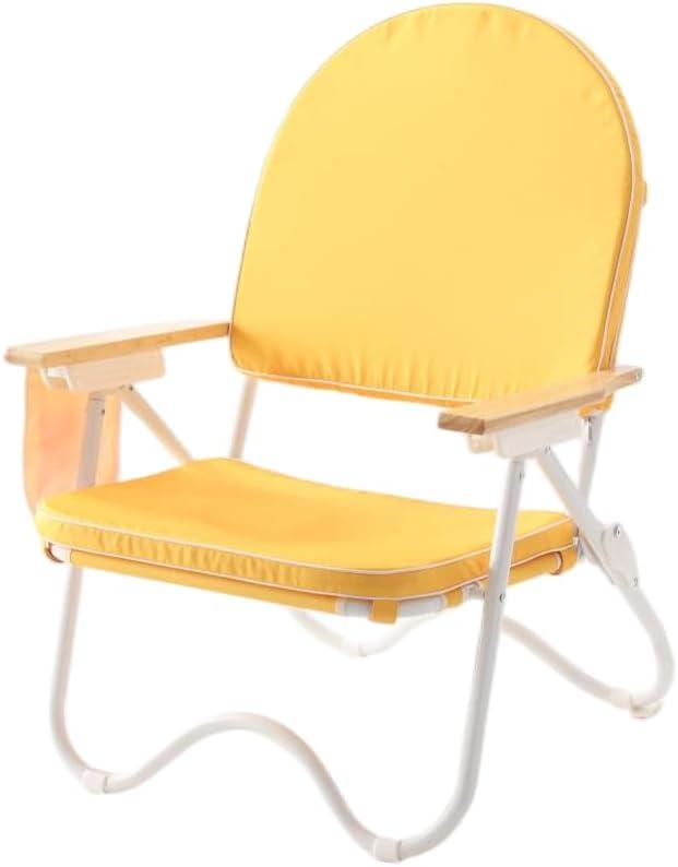 Padded Low Beach Chair, 4-Position Folding Outdoor Chair with Wooden Armrests, Cushioned Seat, Storage Pouch & Carry Strap for Beach, Patio and Lawn, Harbour Mimosa