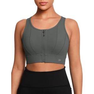 Yvette Front Closure Sports Bras for Women High Support Large Bust Supportive Sports Bra High Impact for Running (5X-Large Plus, Grey)