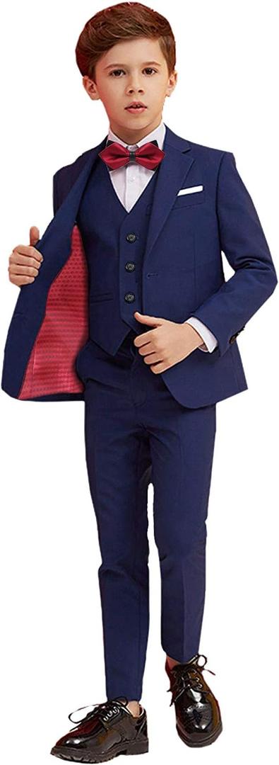 Boy Suits 5 Piece Slim Fit Suit for Kids Toddler Formal Set Wedding Ring Bearer Outfit, Size 5