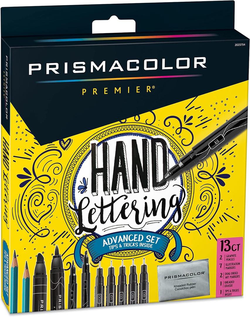 Prismacolor Premier Advanced Hand Lettering Set With Illustration Markers Art Pens Pencils Eraser And Tips Pamphlet Adult Coloring 13 Count