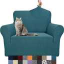 YEMYHOM Couch Cover Latest Jacquard Design High Stretch Sofa Chair Covers for Living Room, Pet Dog Cat Proof Armchair Slipcover Non Slip Magic Elastic Furniture Protector,Small (Chair, Teal) (Small (31"-46"), Peacock Blue)
