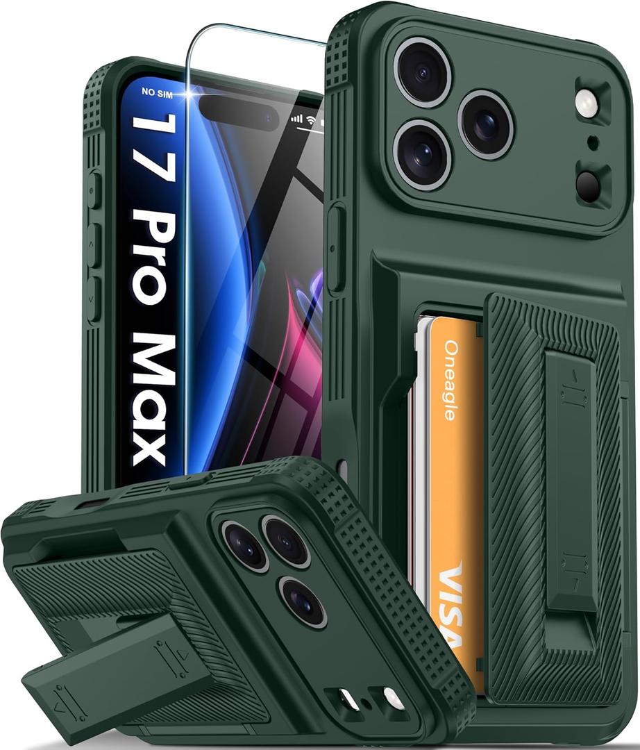 Oneagle Wallet for iPhone 17 Pro Max Case with Card Holder (4-5 Cards) [RFID Blocking] [Screen Protector] Full Camera Protection, with Kickstand 15FT Shockproof Heavy Duty Case for iPhone 17 Pro Max