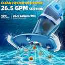 Cordless Pool Vacuum with Telescopic Pole, 26.5 gallons/min Powerful Suction, Handheld Rechargeable Swimming Pool Cleaner with 1H Running Time, Pool Vacuum for Above/In Ground Pools, Spas, Hot Tubs