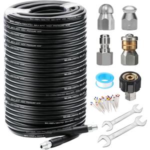 West Bay 200FT Sewer Jetter Kit for Pressure Washer, 5800PSI Drain Cleaner Hose 1/4 Inch NPT, Corner, Rotating and Button Nose Sewer Jetting Nozzle Waterproof Tape Pearl Corsage Pin with 2Pcs Spanner