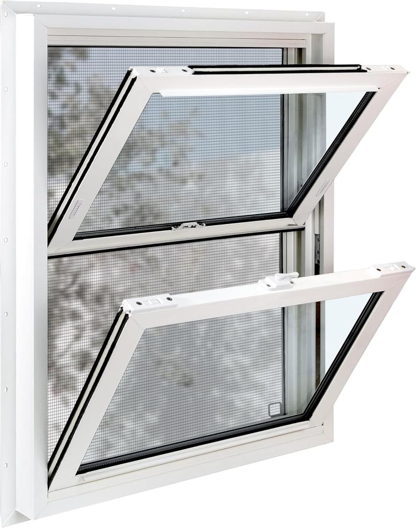 Vinyl Double Hung Sliding Window, 24" x 36" Household Window with Double-Pane Insulated Tempered Glass and Fiberglass Screen for House, Mobile Home (White)