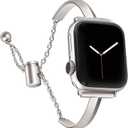 PlusRoc Stainless Steel Band Compatible with Apple Watch Band 38mm 40mm 41mm 42mm 44mm 45mm 46mm 49mm iWatch SE Series 11 10 9 8 7 6 5 4 3 2 1, Slim Versatile Bangle Bracelet for Women (Starlight)