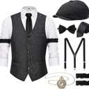 YESSA 1920s Mens Costume,Roaring 20s Costumes for Men,Gatsby Costume Men,1920s Mens Outfit Hat Vest Pocket Watch Tie