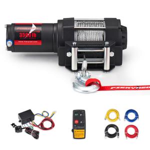 FieryRed ATV/UTV Winch- 12 V 3500LBS Electric Winch with Steel Cable, Wire and Wireless Remote Control, Roller Fairlead, IP67 Waterproof