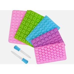 5 Pcs Mini Gummy Candy Molds with 2 Dropper, Silicone Bear Donut Dinosaur Fruit Snack Molds Non-stick and BPA Free Jello Candy Mold for Small Chocolate Gummies