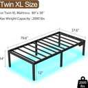 Twin XL Bed Frames for Kids 14 Inch Twin Bed Frame with LED Lights and Charging Station,Metal Bed with Storage Black Platform Bedsfor Boys Girls,No Box Spring Needed (14 Inch, Twin XL)