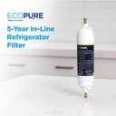 EcoPure EPINL30 5-Year In-Line Refrigerator Water Filter Universal Fit for Most Fridges, Ice Makers, RVs & Boats Reduces Chlorine Taste & Odor Easy DIY Install with 1/4" Fittings