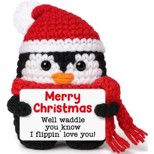 2 x Funny Christmas Positive Crochet Penguin, Christams Holiday Gifts for Women Men Wife Husband Mom Dad Daughter, Small Stocking Stuffers Gifts for Boyfriend Girlfriend Couples Teen, Emotional Cute Decor