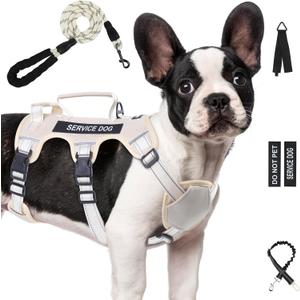 Escape Proof Dog Harness for Large Medium Sized Dogs Six Point Adjustable, Service Dog Vest Harness and Leash Set, No Pull Dogs Harnesses with Handle, Medium Dog Harnesses for Walking(Beige, M)