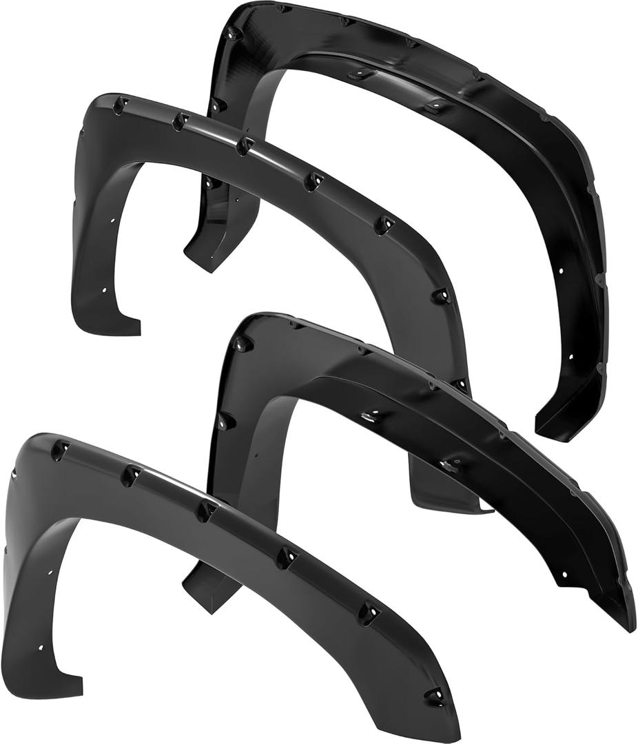 YITAMOTOR Fender Flares Kit, Compatible for 1999-2006 Chevy Silverado GMC Sierra (Incl. 2007 Classic Models), Front Rear Wheel Wells w/Smooth Black Finish Covers Guards Pocket Rivet Style (5.8ft & 6.5ft & 8ft Bed)
