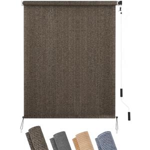 KELIXU Patio Shades Roll Up Outdoor Blind, 4' W x 6' H Cordless Sun Shade Privacy Screen with 90% UV Protection Exterior Roller Shade Cloth for Porch Pergola Backyard Windows Balcony, Mocha