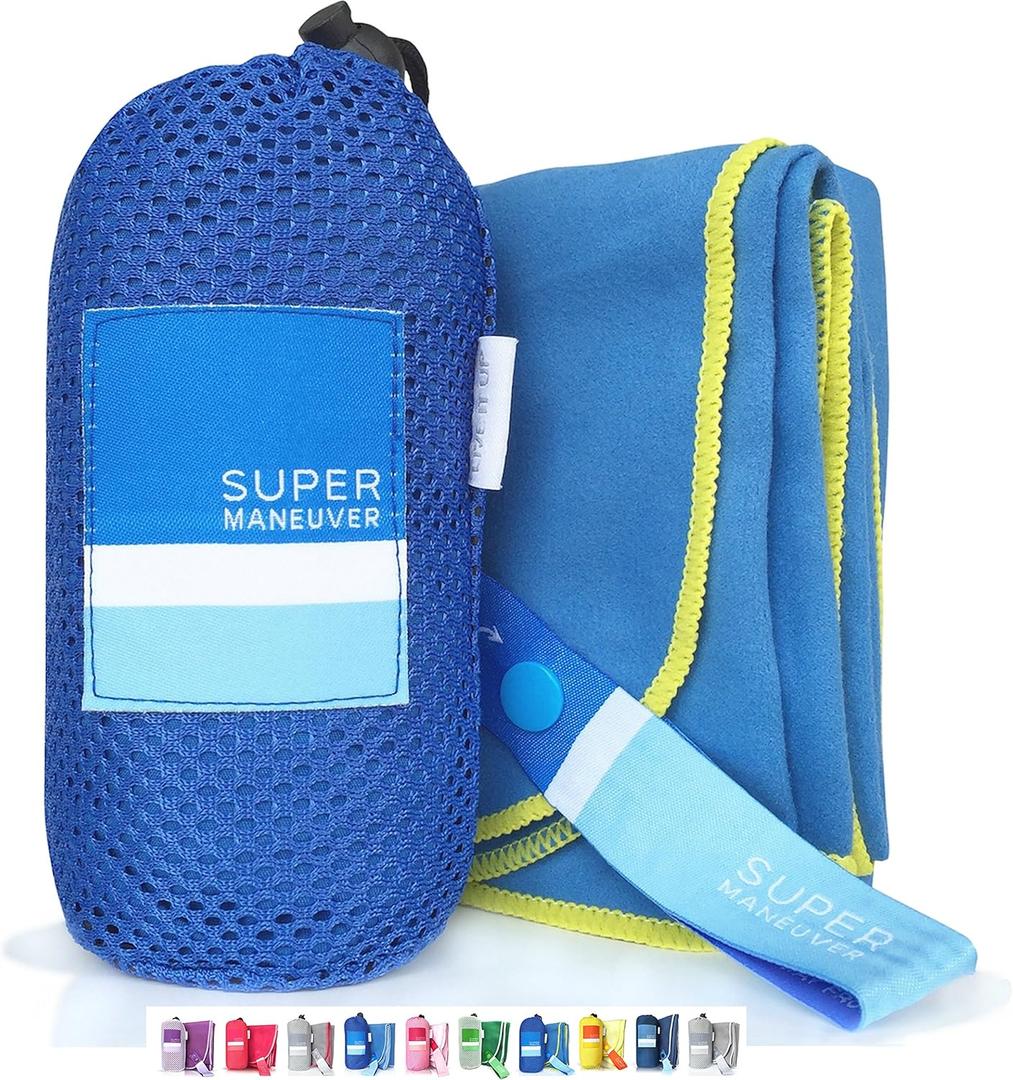 Super Towel for Sports, Travel & Beach  Extra Large, Lightweight, Compact, Absorbent, Quick-Drying, Soft Microfiber Suede  For indoors, outdoors, pool, gym, camping (Blue+Yellow, XL (60x32"))
