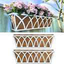 LaLaGreen Wall Planter (24 Inch, 2 Pack) White Metal Rectangular Hanging Flower Box Window Boxes Planters with Coco Liner Attach House Outdoor, Farmhouse Plant Holder Deck Railing Patio Balcony Fence